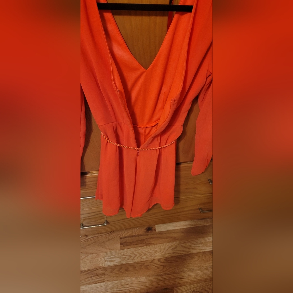 Long sleeve romper in size small. Deep coral color. - Picture 3 of 7